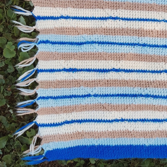 Vintage Handmade Knit Striped Blanket - Picture 4 of 8